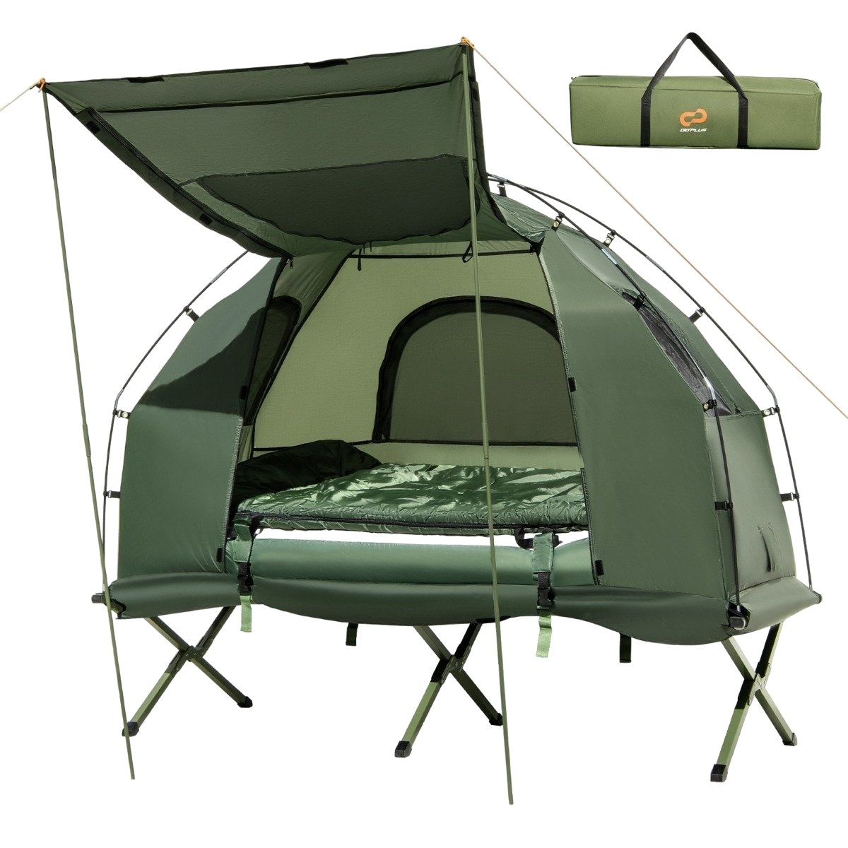 Camping bed with awning & air mattress & sleeping bag & pillow Camping lounger with carrying bag