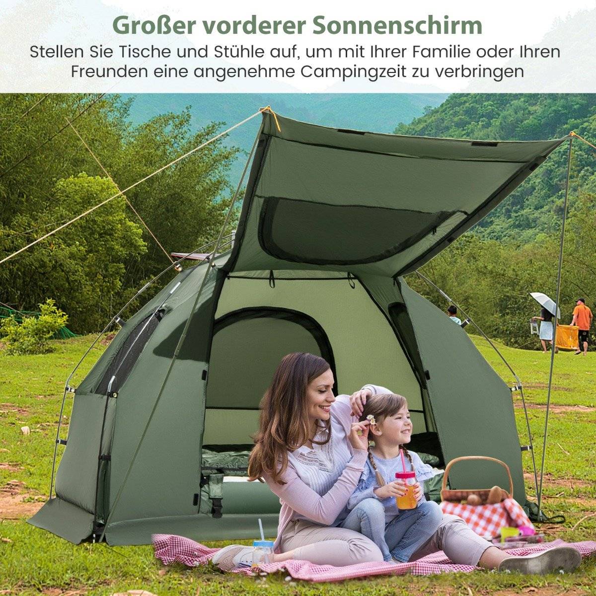 Camping bed with awning & air mattress & sleeping bag & pillow Camping lounger with carrying bag