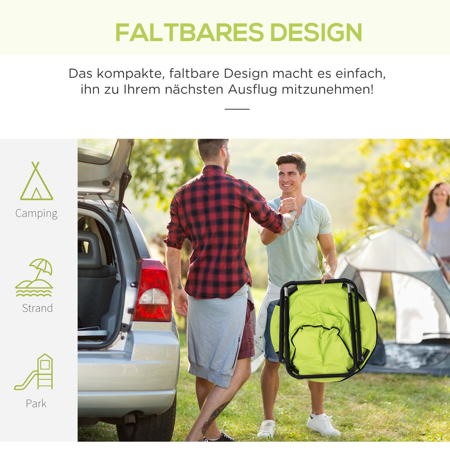 Folding outdoor camping chair, padded up to 120 kg, yellow