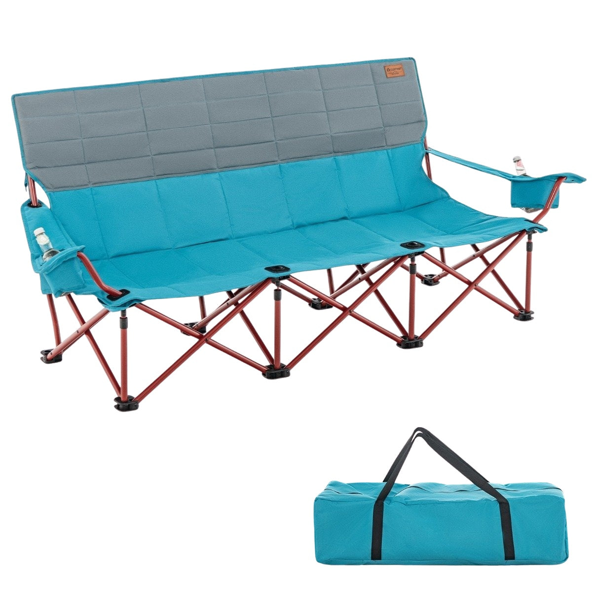 Camping chair for 3 people with padded seat &amp; Cup holder &amp; 450 kg load capacity blue