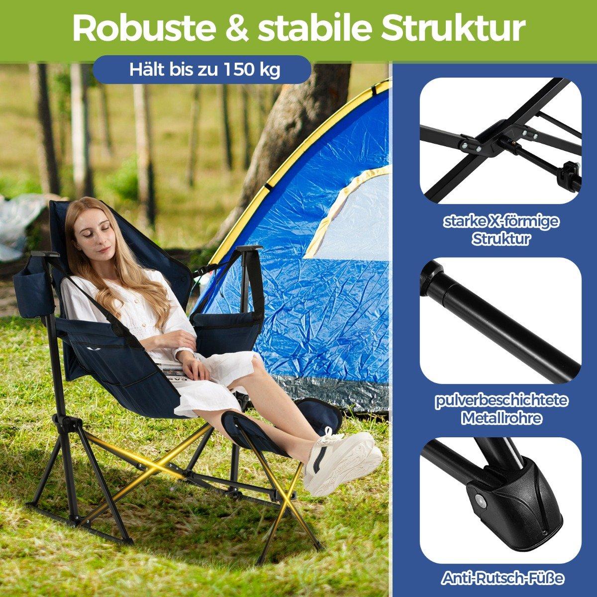 Camping chair with footrest &amp; adjustable backrest &amp; headrest &amp; cup holder fishing chair navy blue
