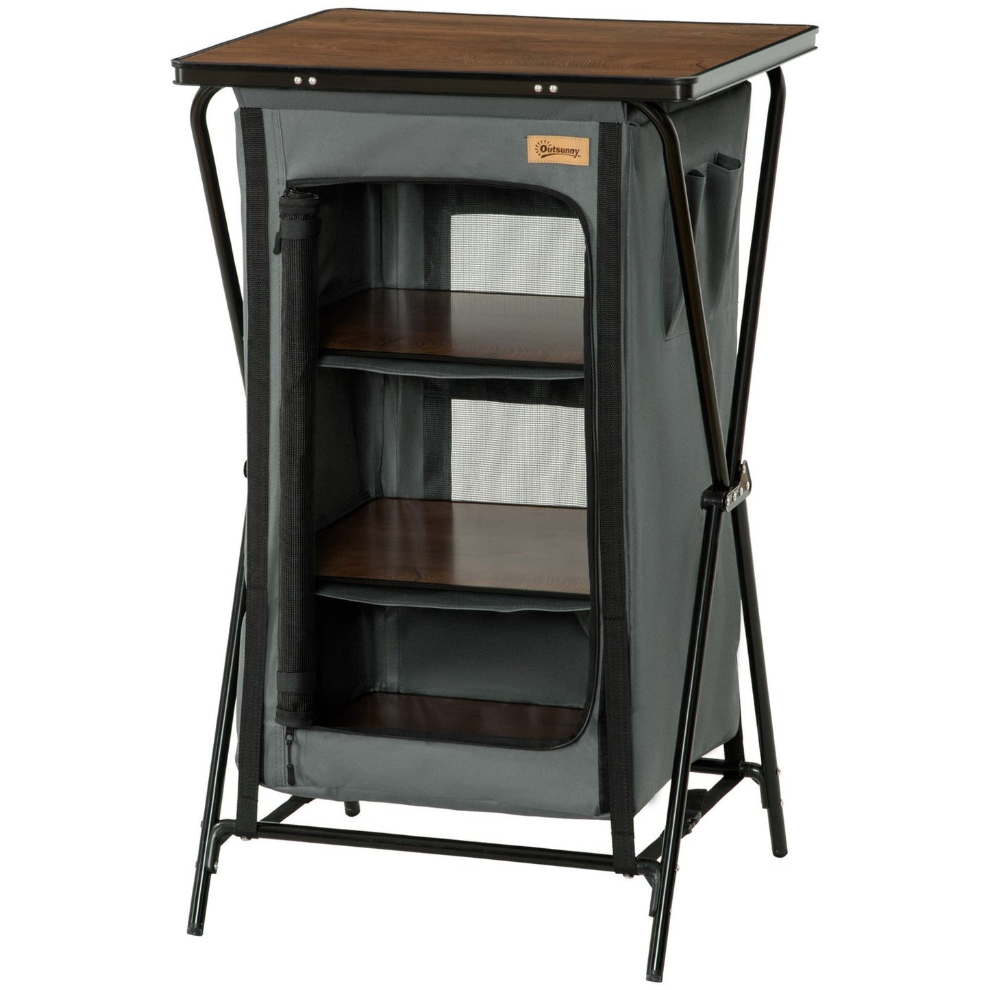 Portable Collapsible Camping Kitchen with Shelves - Dark Grey