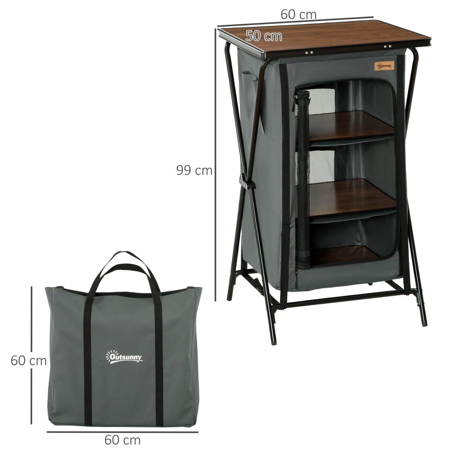 Portable Collapsible Camping Kitchen with Shelves - Dark Grey