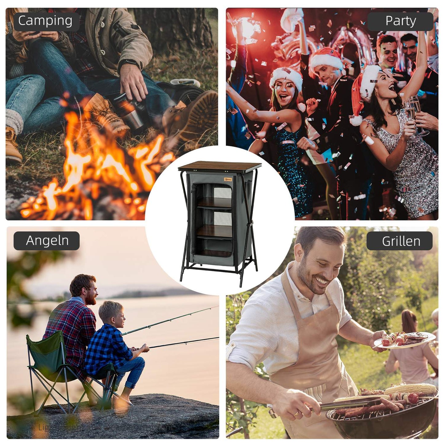 Portable Collapsible Camping Kitchen with Shelves - Dark Grey