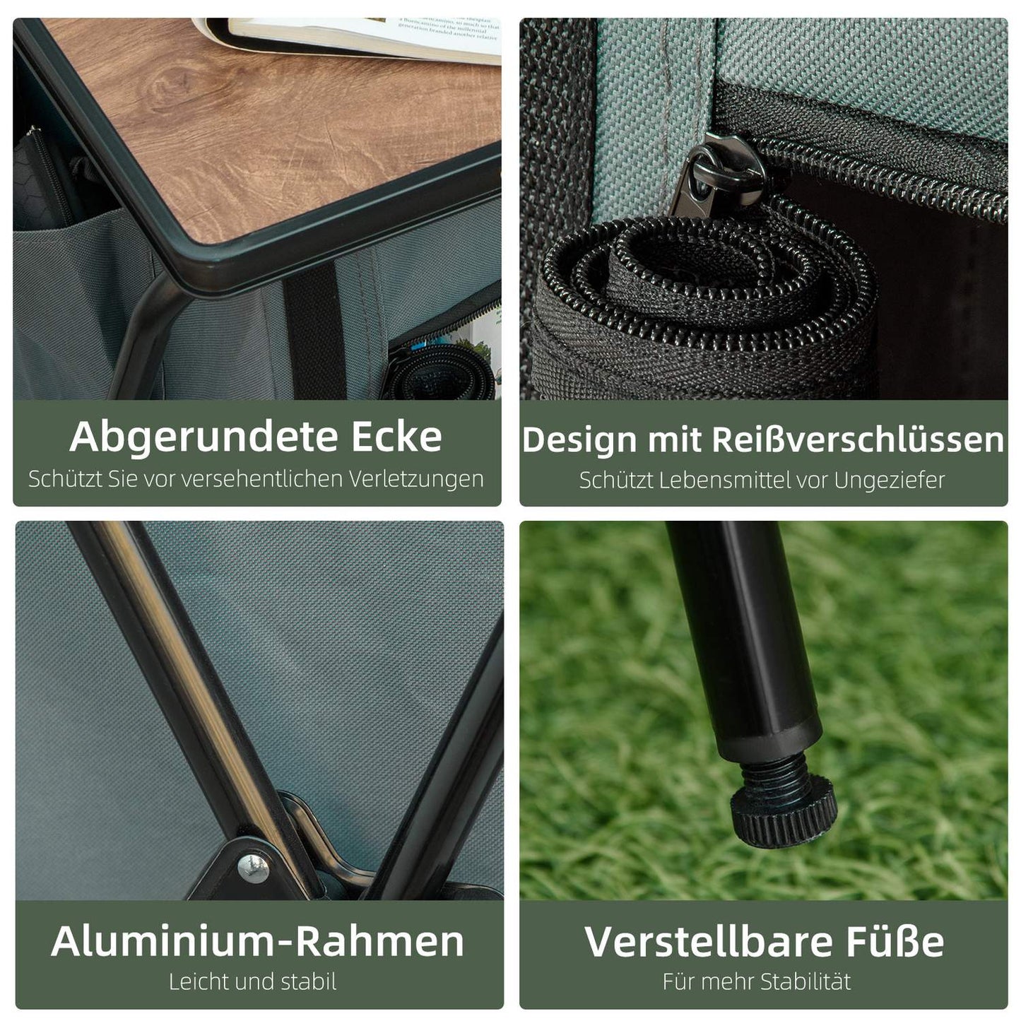 Portable Collapsible Camping Kitchen with Shelves - Dark Grey