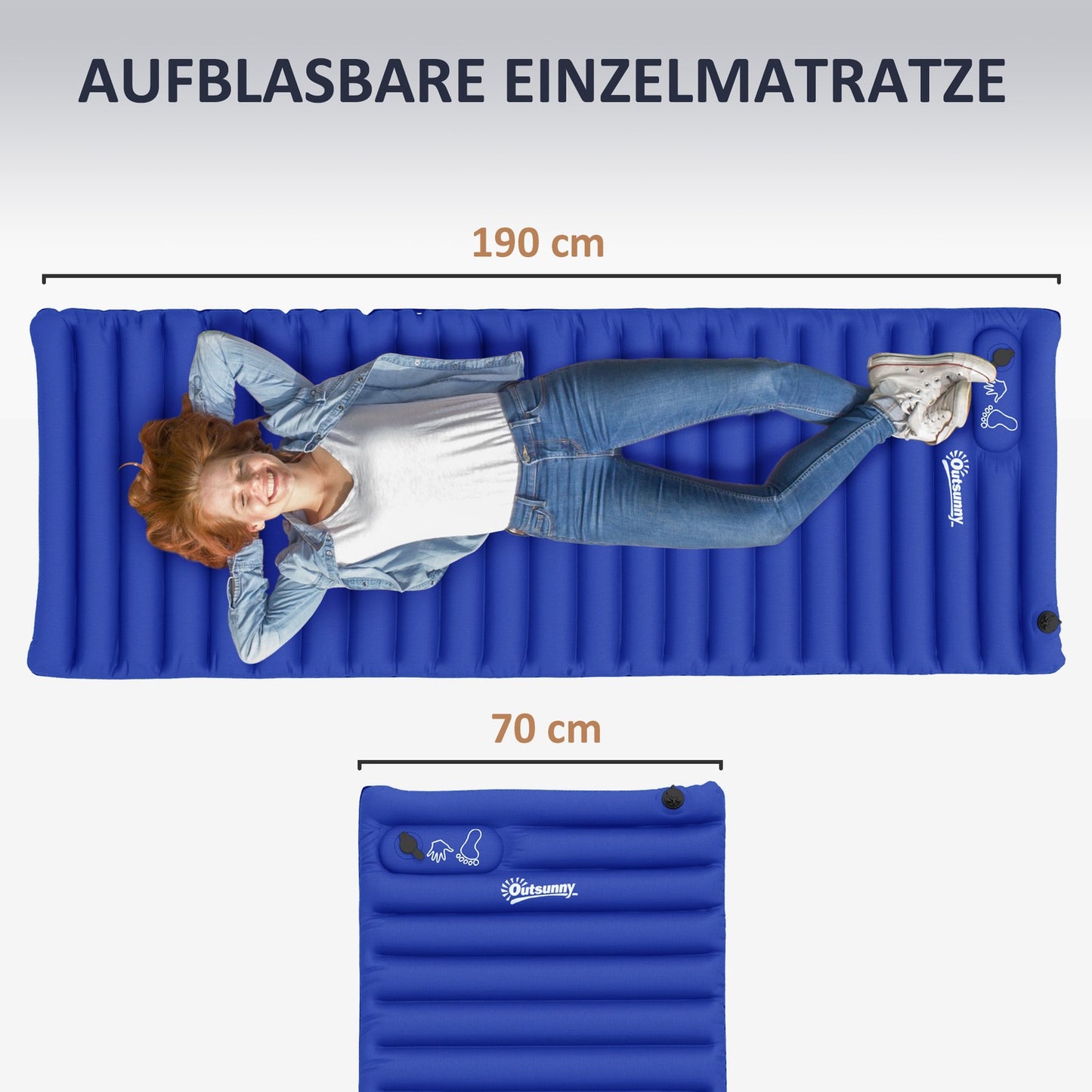 Camping air mattress with foot pump, water repellent, 120 kg capacity