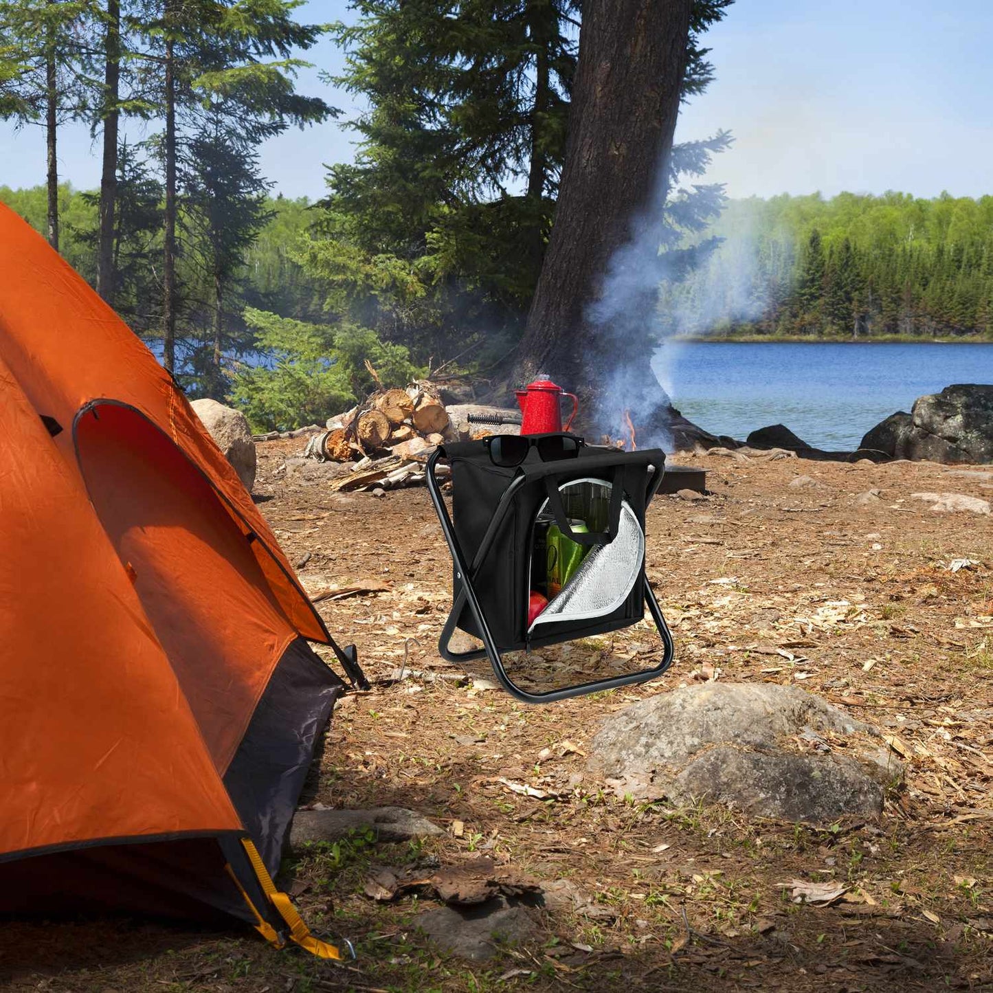 Camping stool with cooler bag