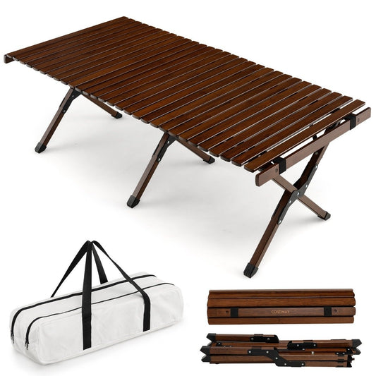 Camping table folding picnic table with carry bag roll-up bamboo table 122 x 60 x 43.5 cm coffee
