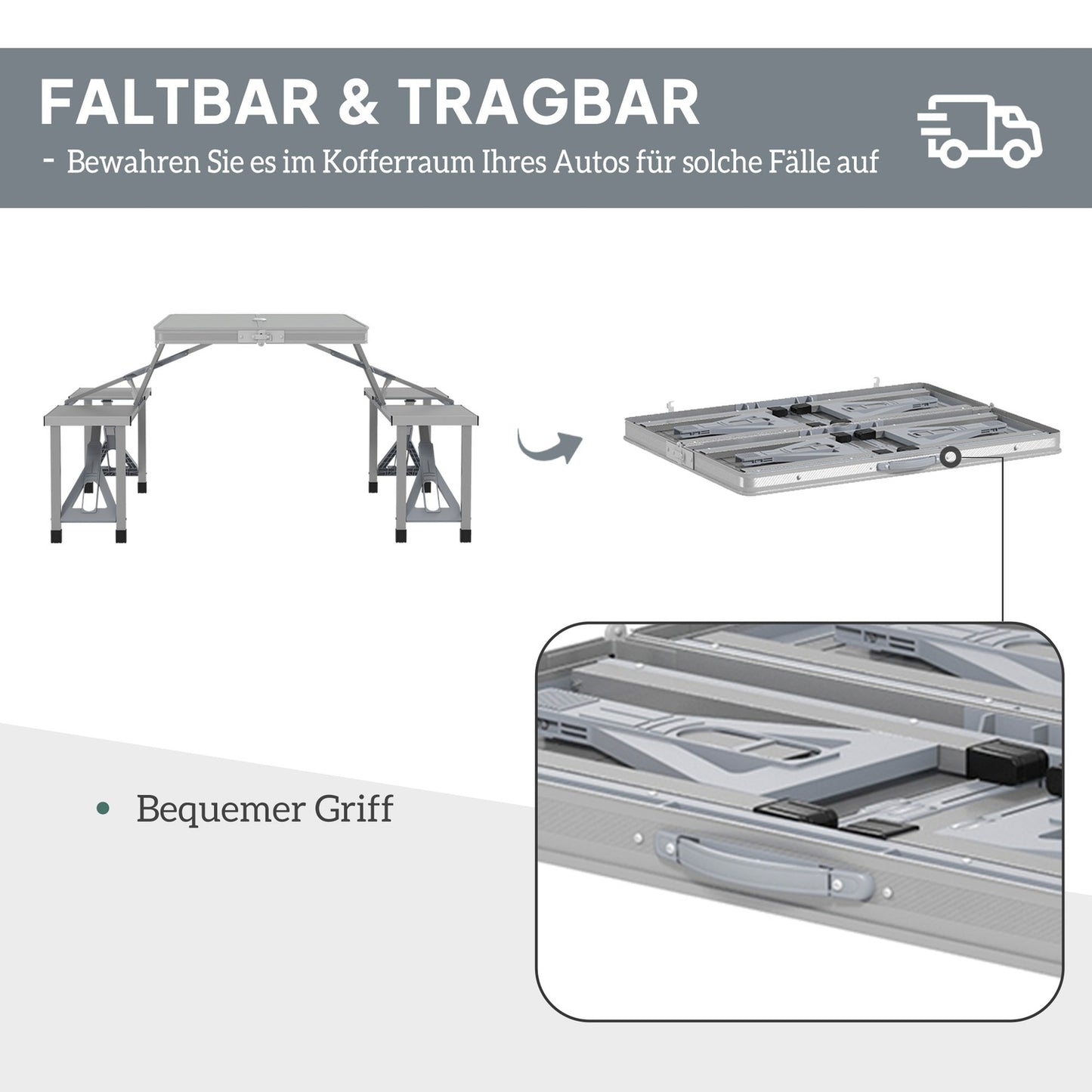 Folding aluminum camping table with 4 chairs - lightweight