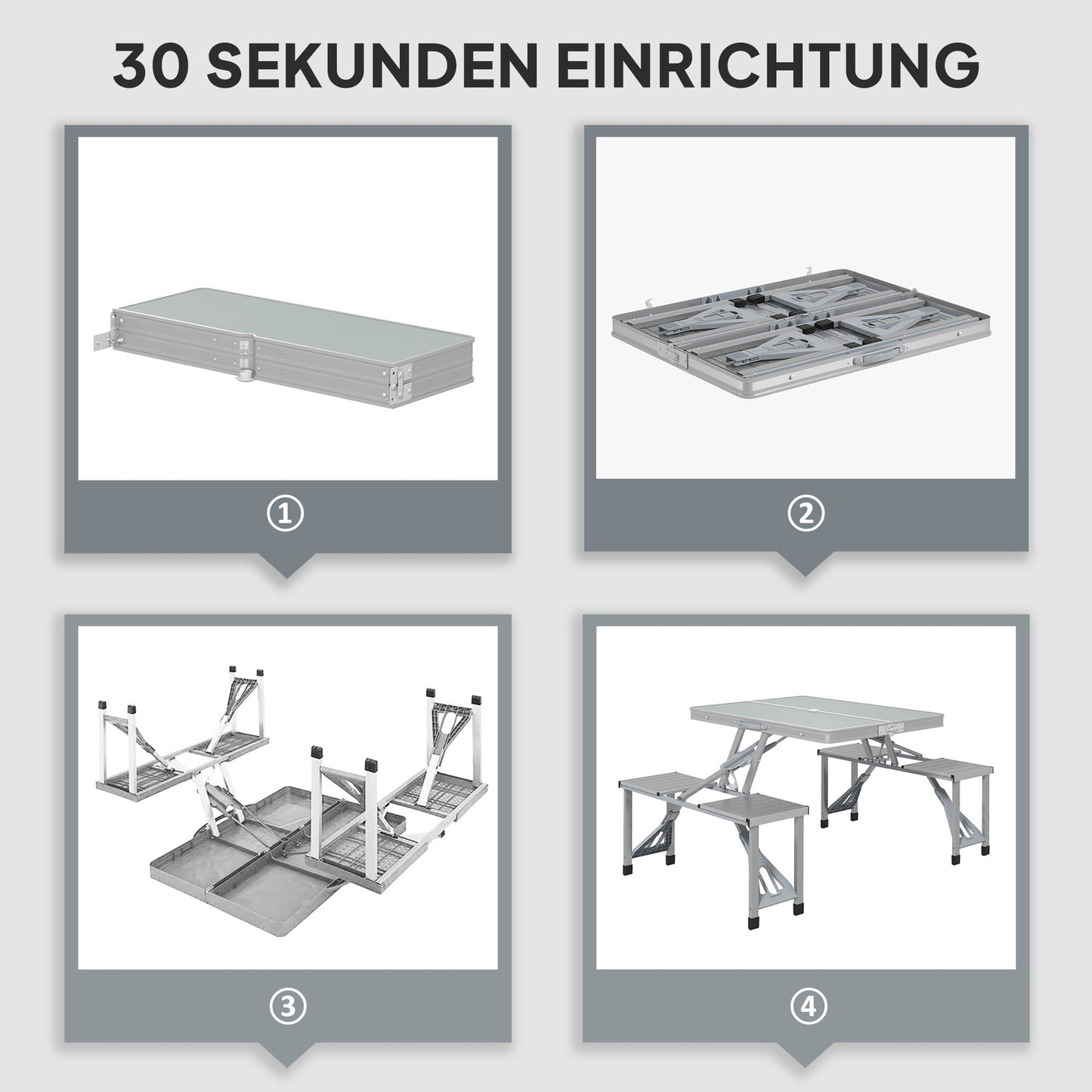 Folding aluminum camping table with 4 chairs - lightweight