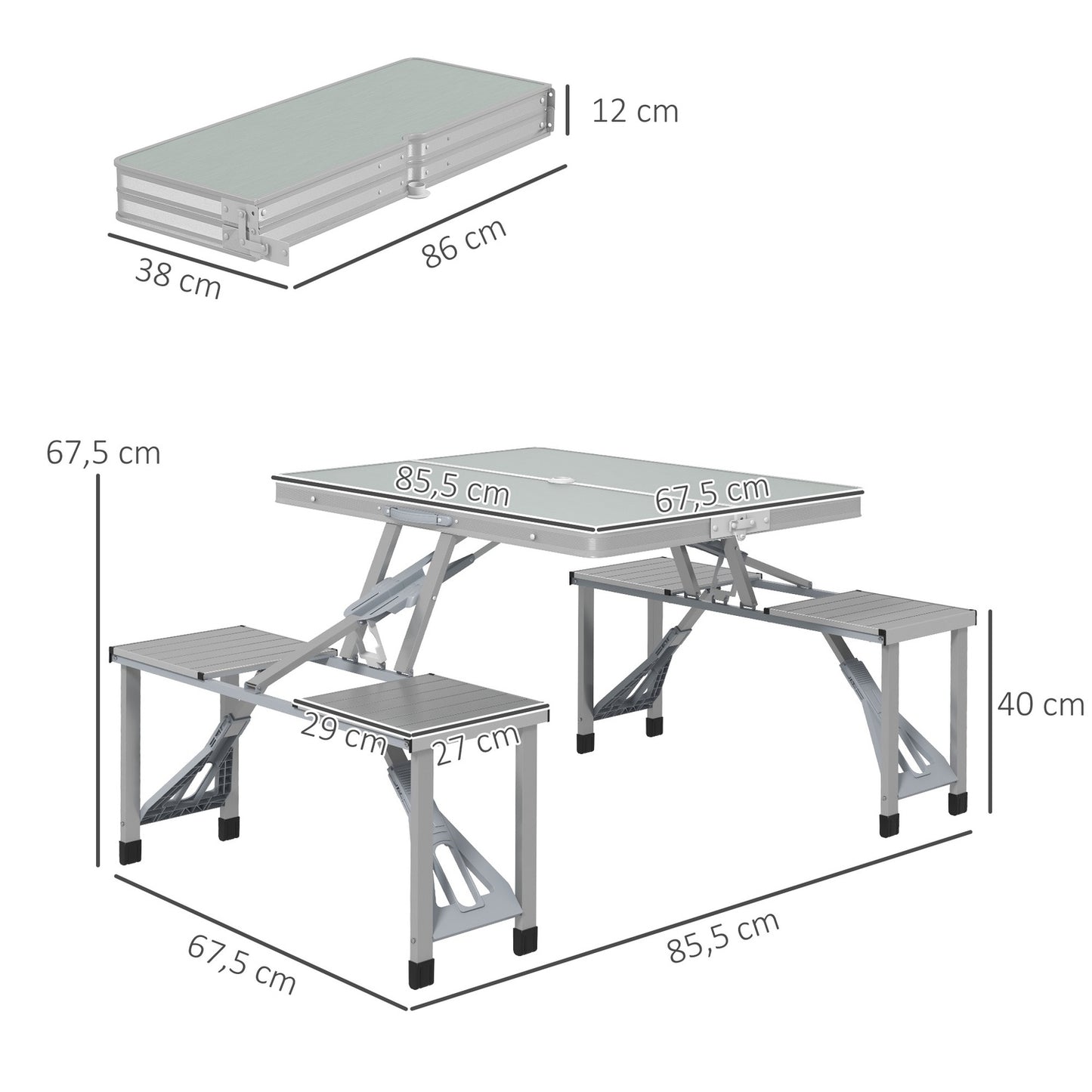 Folding aluminum camping table with 4 chairs - lightweight