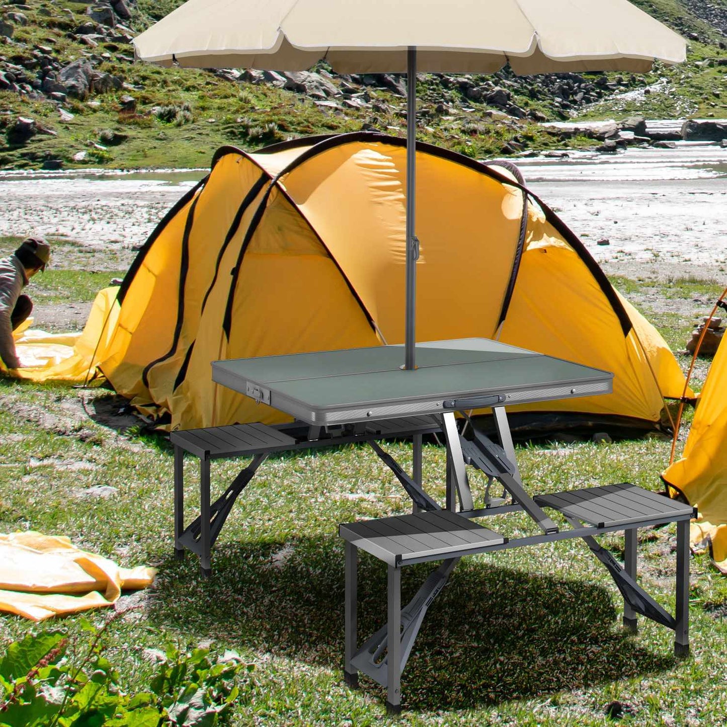 Folding aluminum camping table with 4 chairs - lightweight