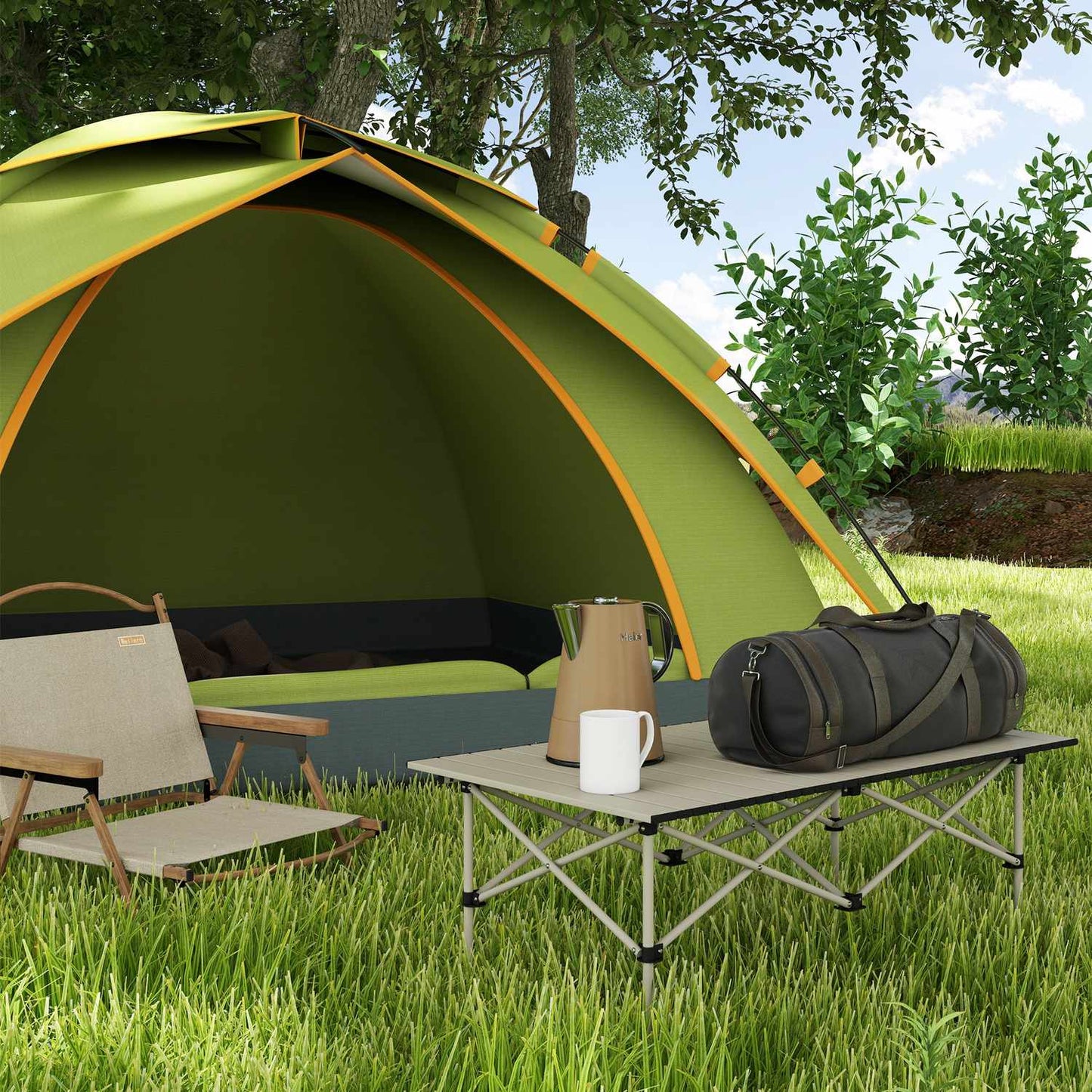 Folding aluminum camping table - light, 95 x 55 cm, khaki