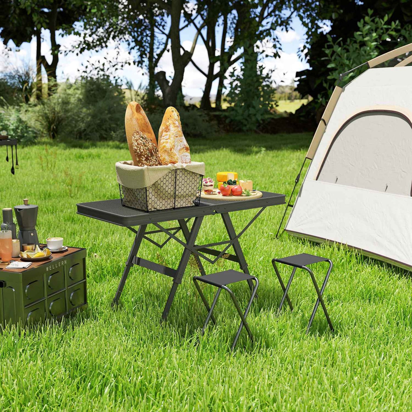 Folding aluminum camping table - Adjustable in height, 90x40.5 cm