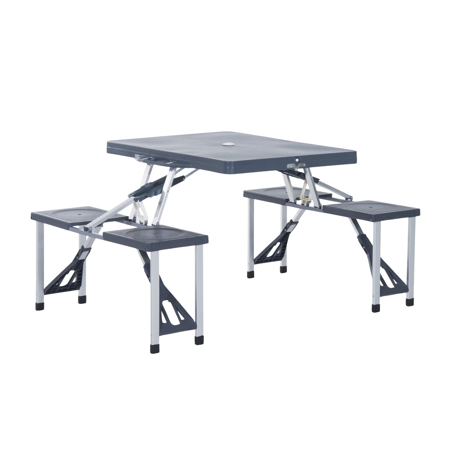 Camping table set in aluminum with 4 folding seats