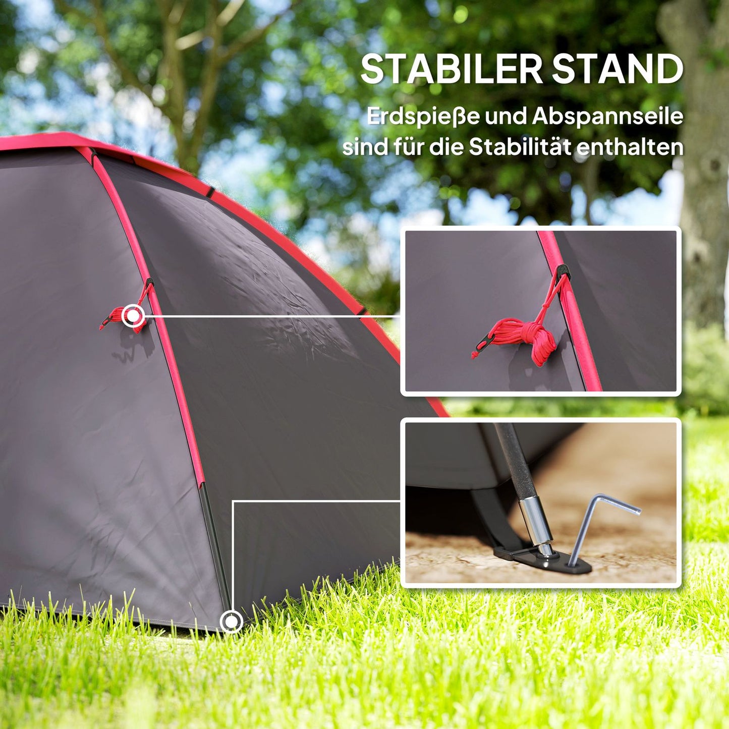 Camping tent for 3 people, lightweight, stable, waterproof, UV 50+, with canopy, door, window, groundsheet, grey