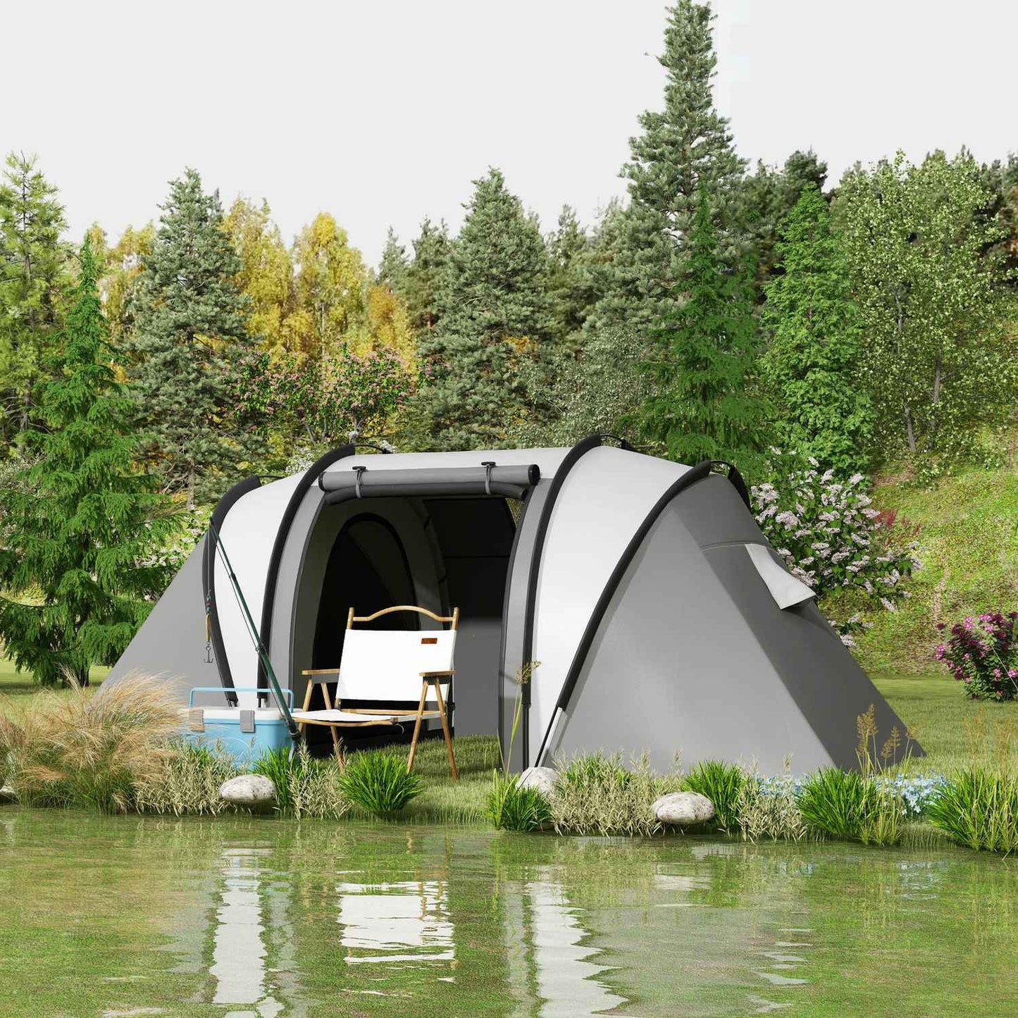 Lightweight water-repellent family tent for 4-5 people