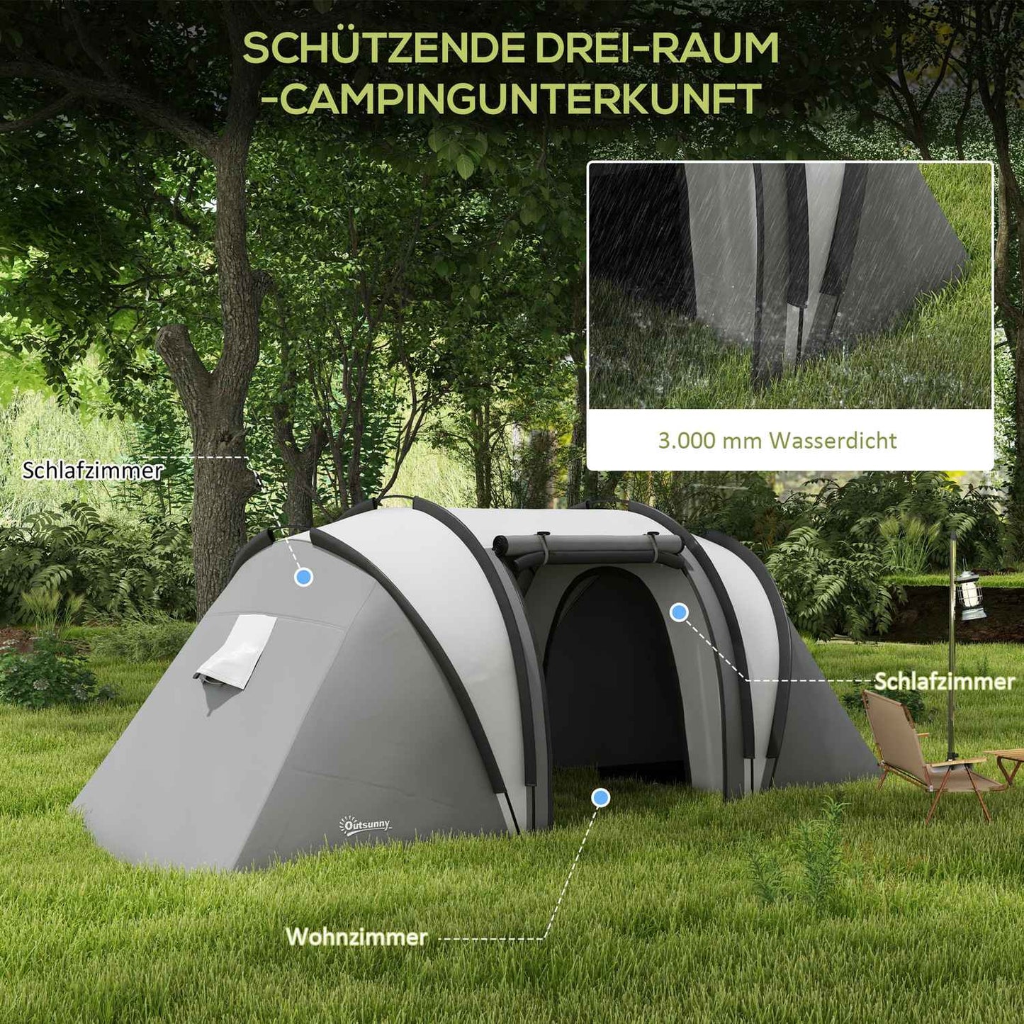 Lightweight water-repellent family tent for 4-5 people