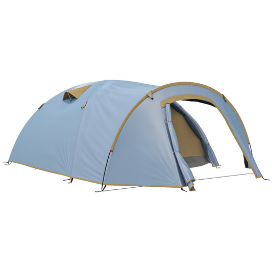 Camping tent for 4 people, waterproof tunnel tent with 2 doors and hooks, packing bag, 3.45 x 2.4 x 1.3 m, light blue