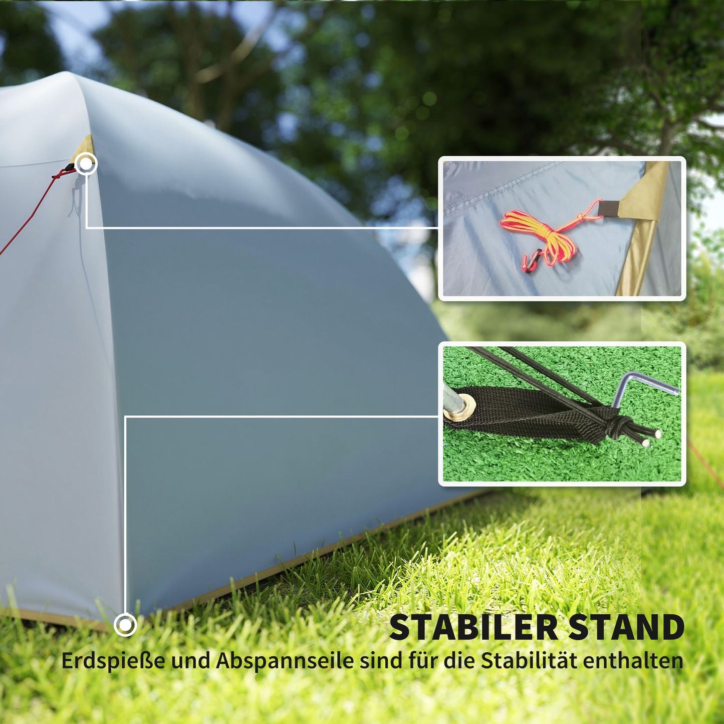Camping tent for 4 people, waterproof tunnel tent with 2 doors and hooks, packing bag, 3.45 x 2.4 x 1.3 m, light blue