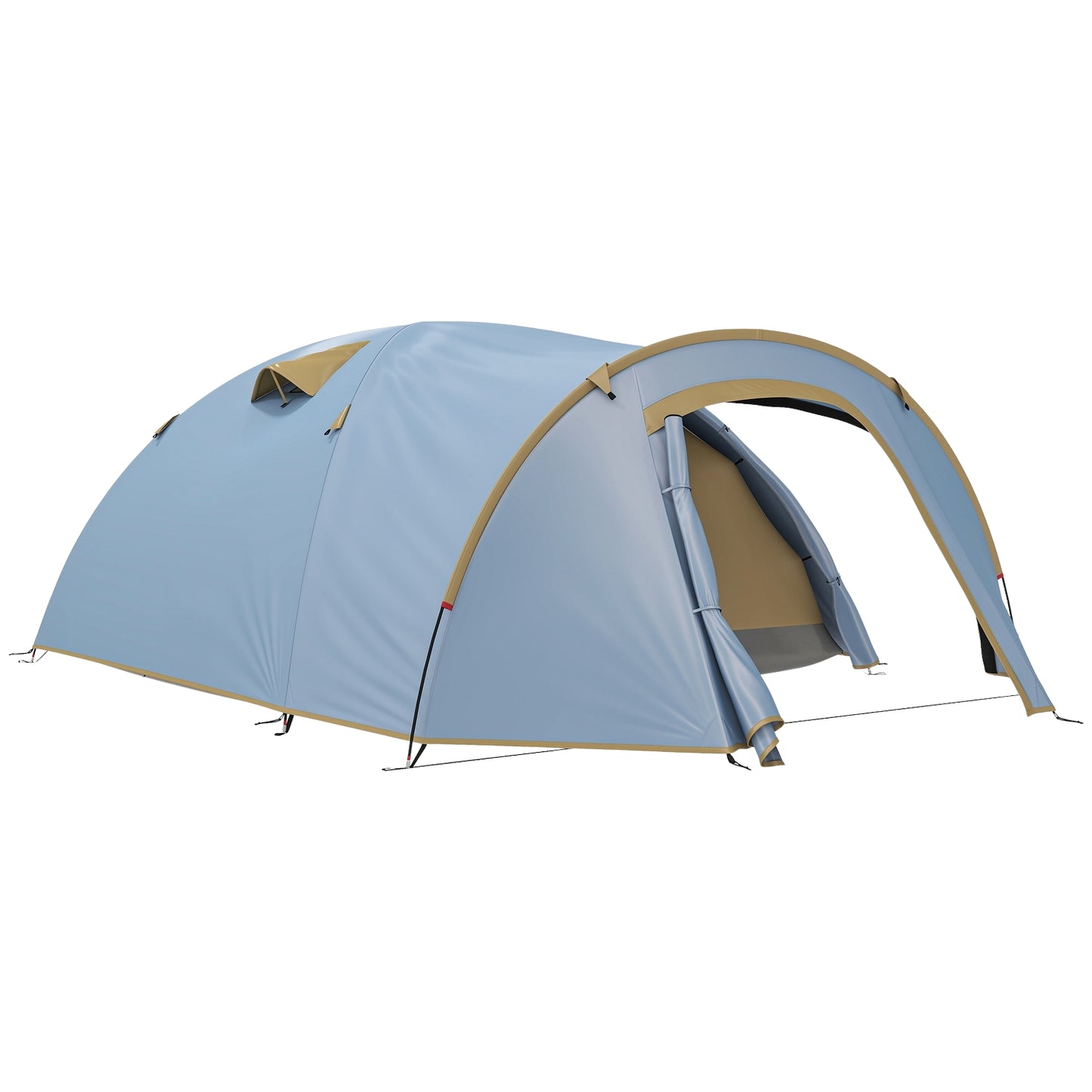 Camping tent for 4 people, waterproof tunnel tent with 2 doors and hooks, packing bag, 3.45 x 2.4 x 1.3 m, light blue