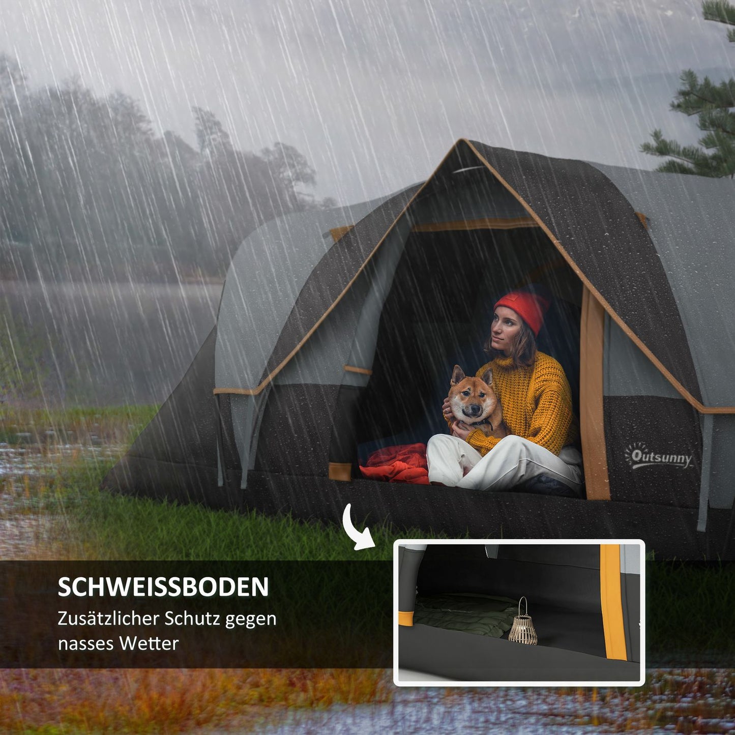 Waterproof family camping tent, 5-6 people, light grey