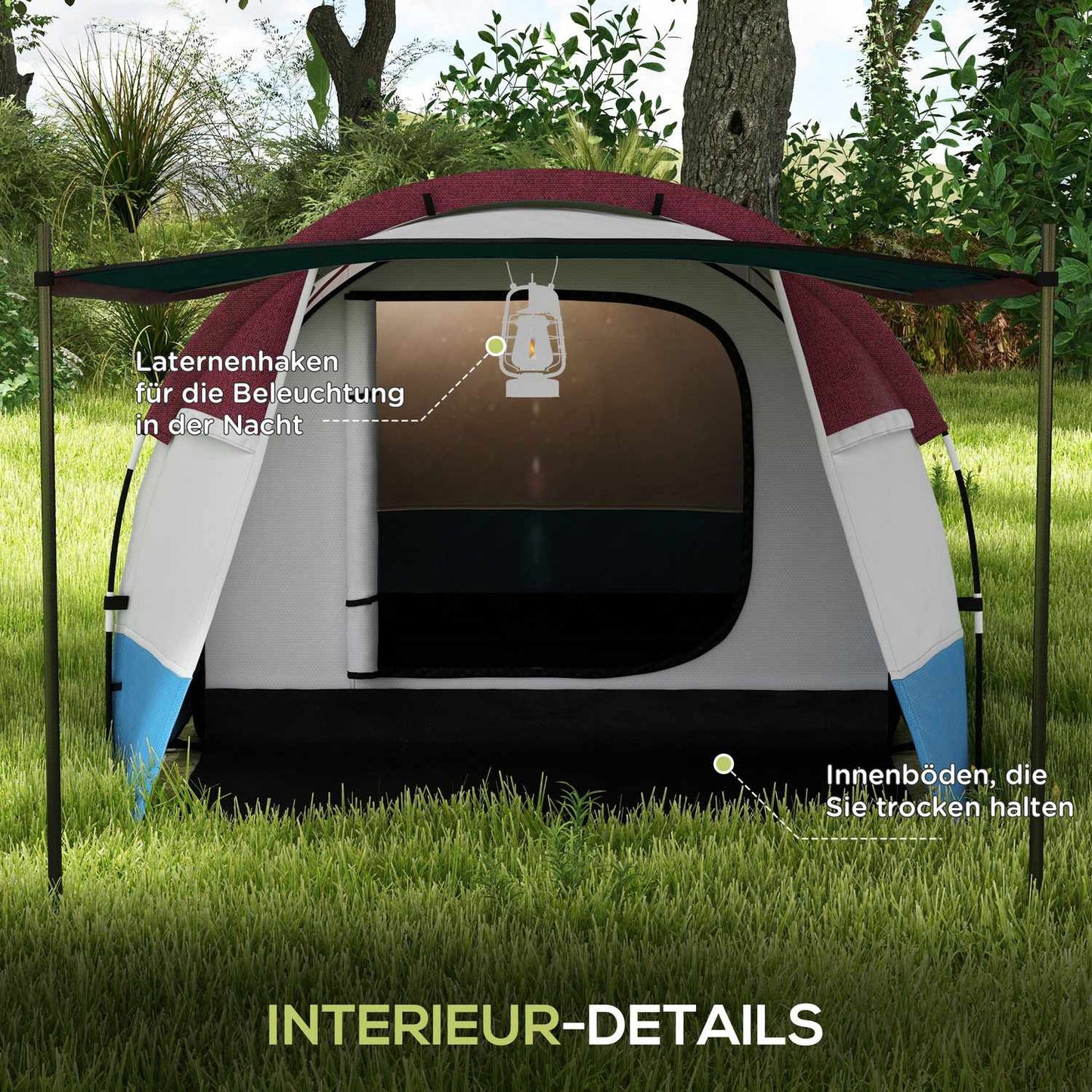 Camping tunnel tent for 3 people - windproof, 2 rooms