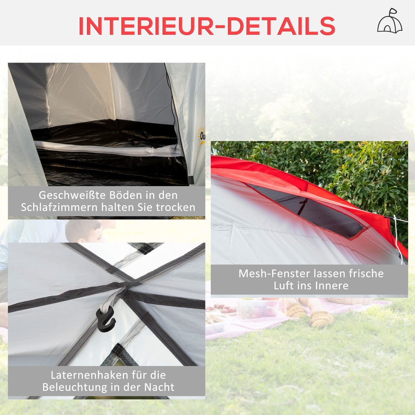 6-person tunnel camping tent, windproof UV50+, 2 bedrooms