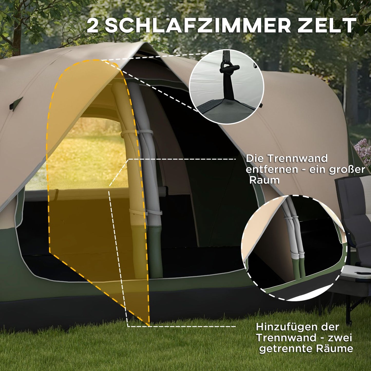 8-person tunnel tent, windproof, water-repellent, dark green