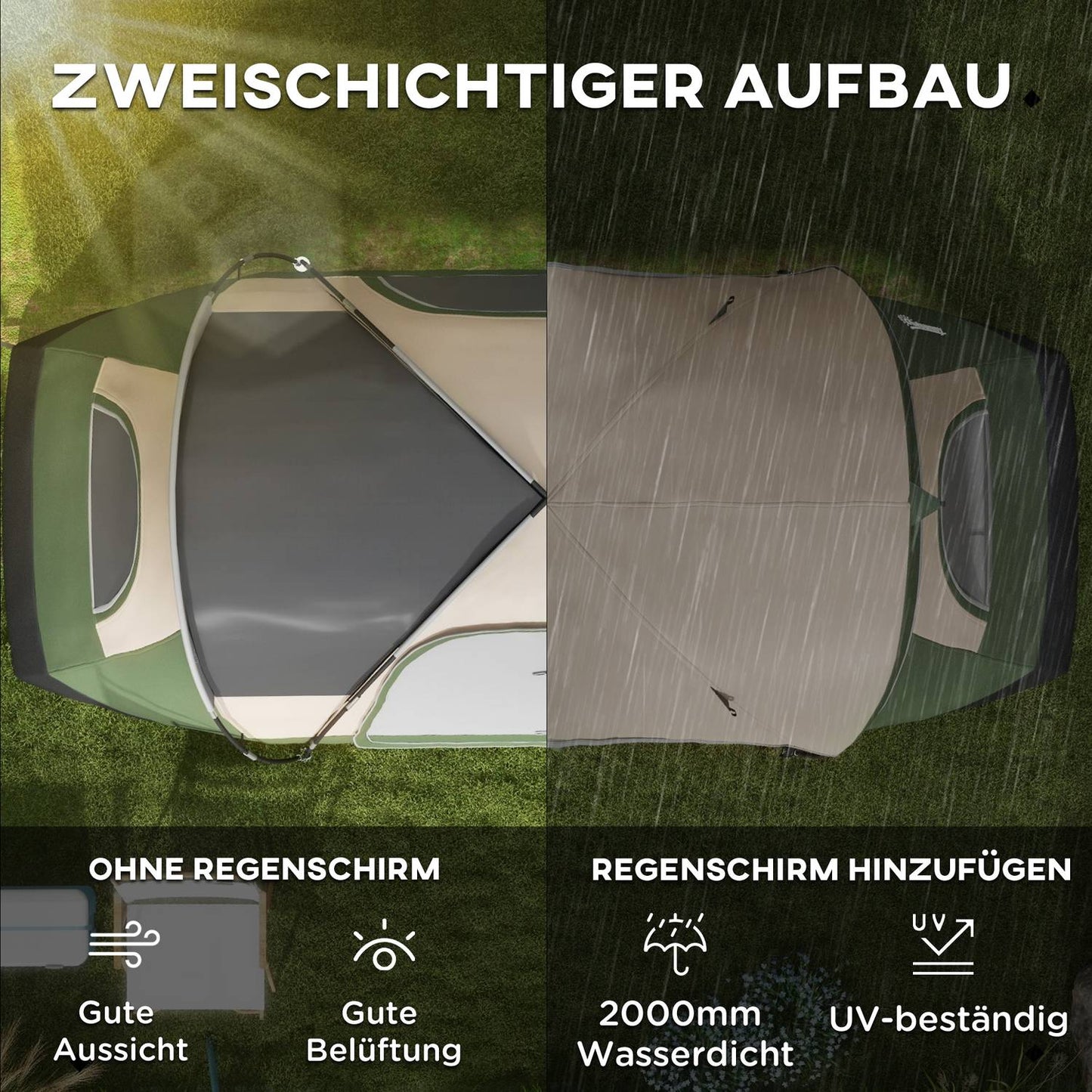 8-person tunnel tent, windproof, water-repellent, dark green