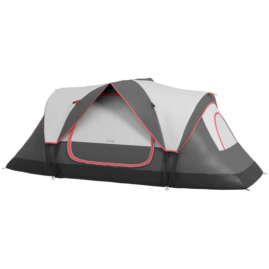 Tunnel camping tent for 8 people - windproof, 2 rooms, gray