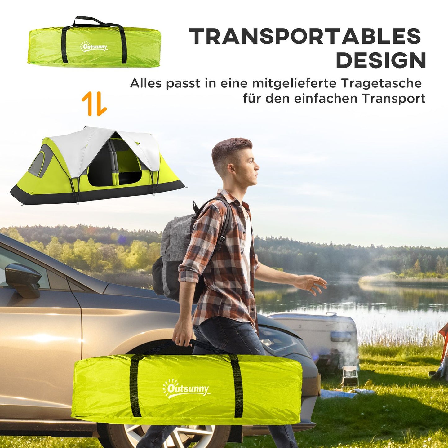 8-person tunnel tent, 2 rooms, windproof, water-repellent