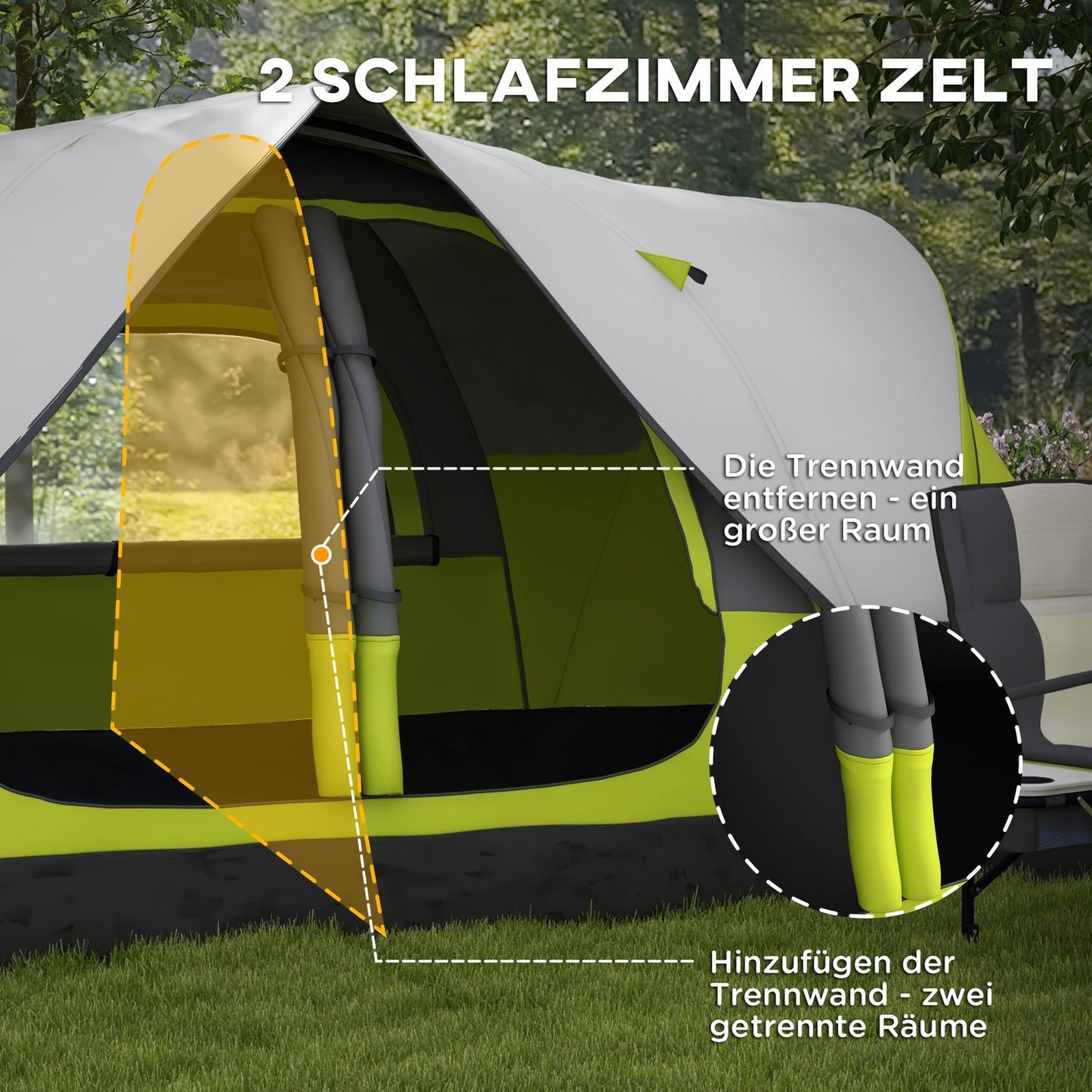 8-person tunnel tent, 2 rooms, windproof, water-repellent