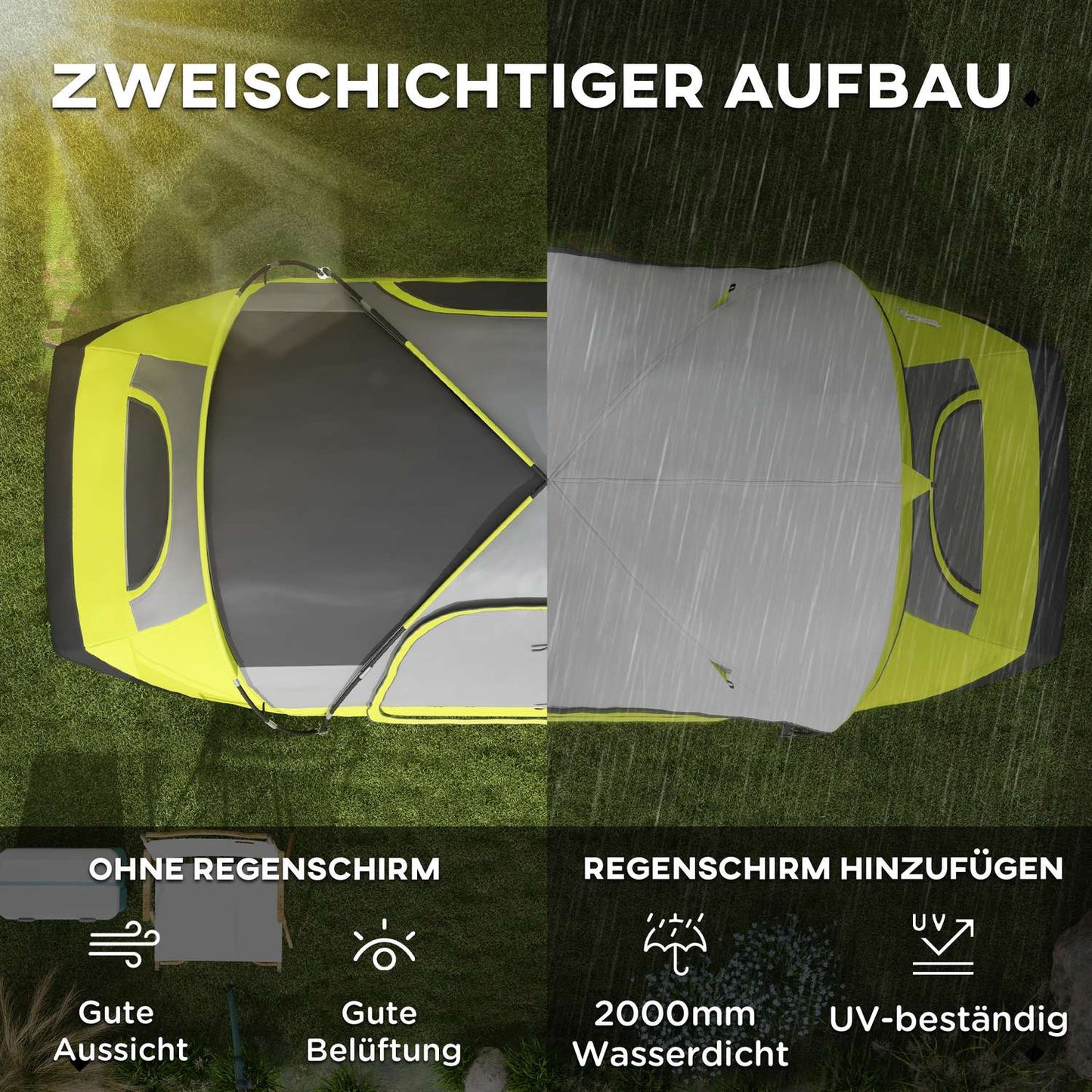 8-person tunnel tent, 2 rooms, windproof, water-repellent