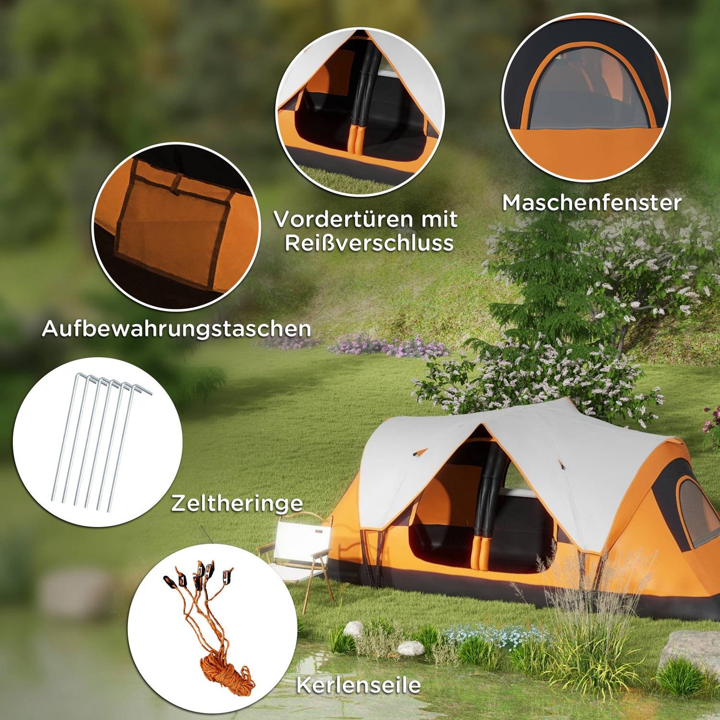 8-person tunnel camping tent, windproof, water-repellent