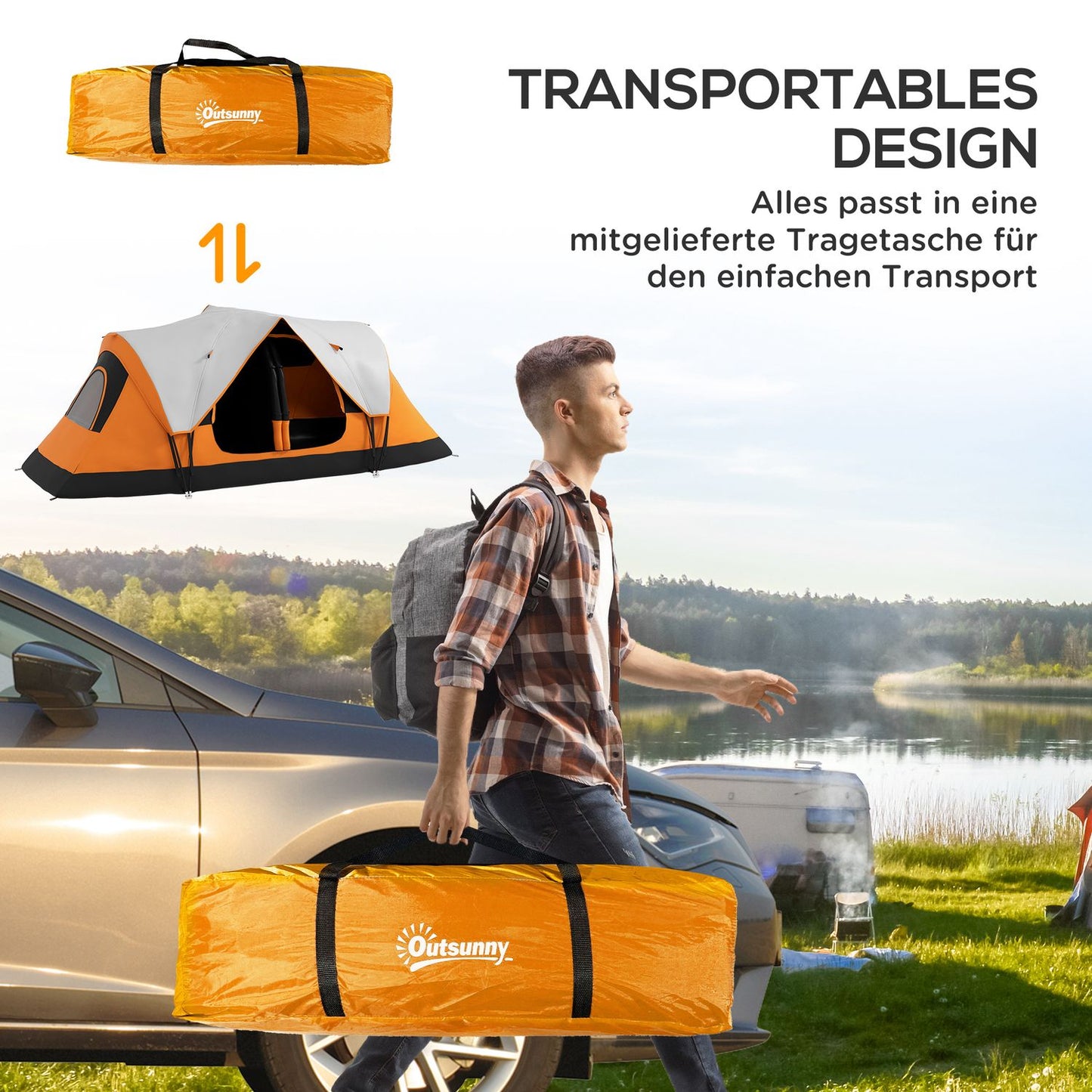 8-person tunnel camping tent, windproof, water-repellent