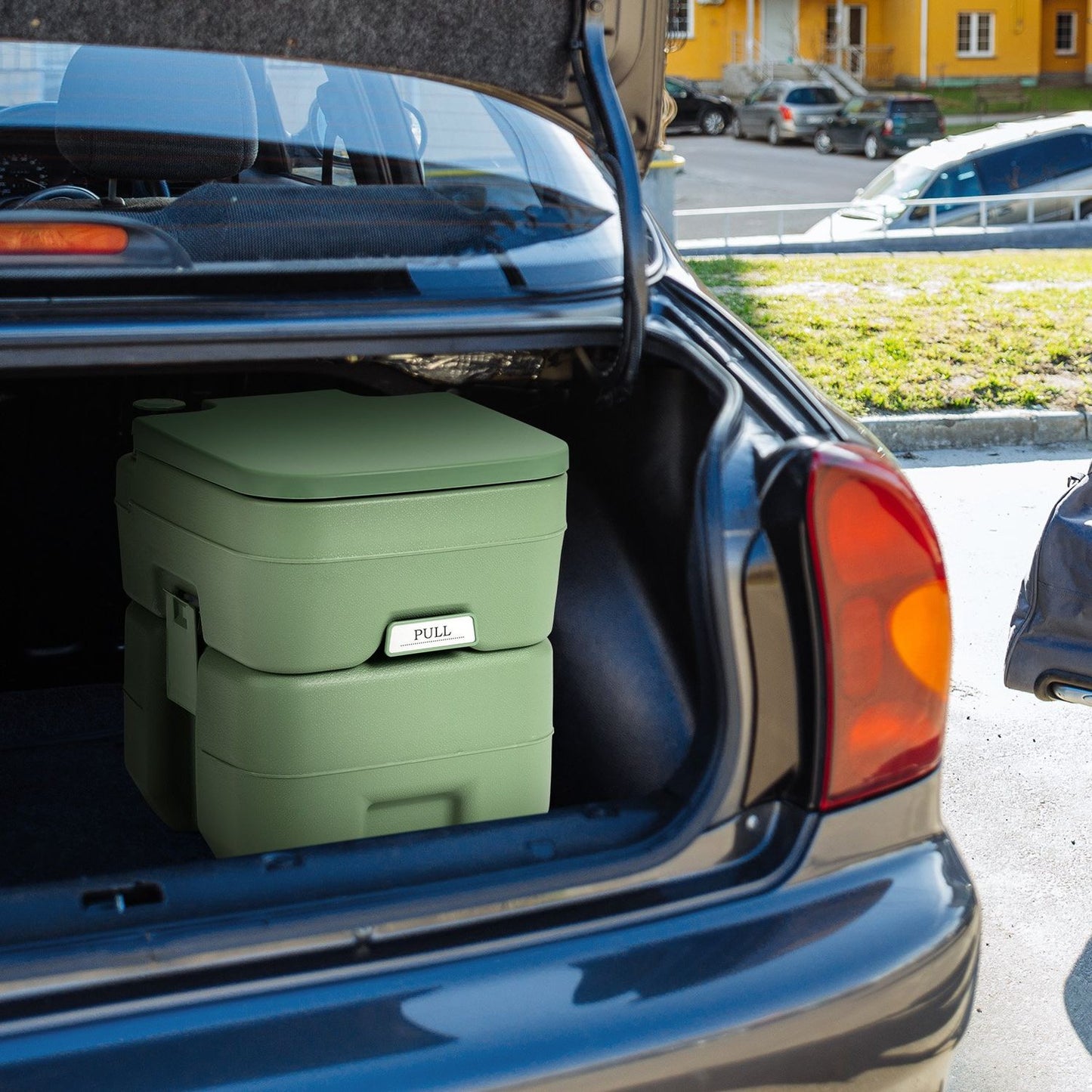 Camping toilet 20L + 12L Portable camping toilet with removable waste water tank Travel toilet gray and green-green
