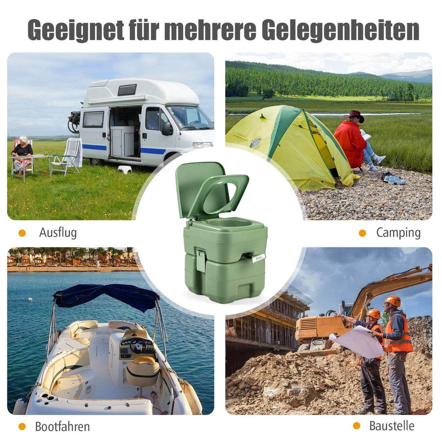 Camping toilet 20L + 12L Portable camping toilet with removable waste water tank Travel toilet gray and green-green