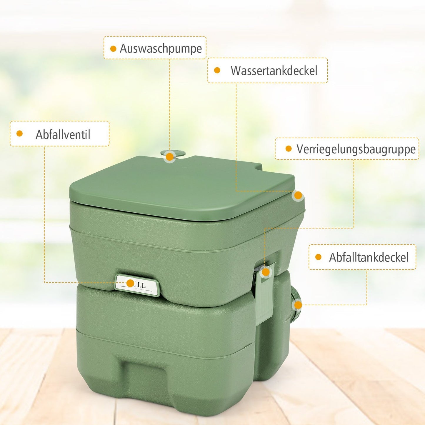 Camping toilet 20L + 12L Portable camping toilet with removable waste water tank Travel toilet gray and green-green