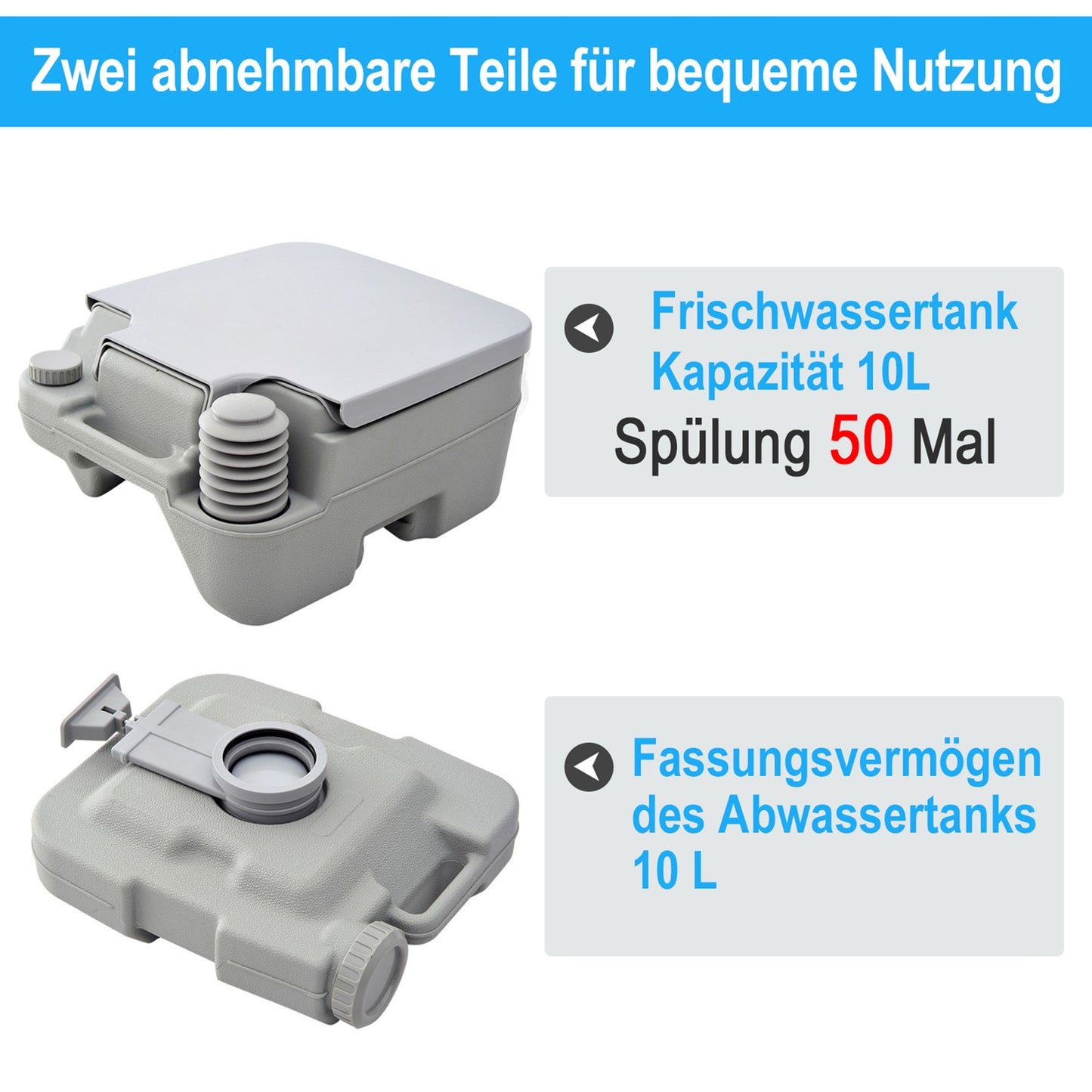 Collapsible camping toilet, 200kg Capacity, 10L, Grey
