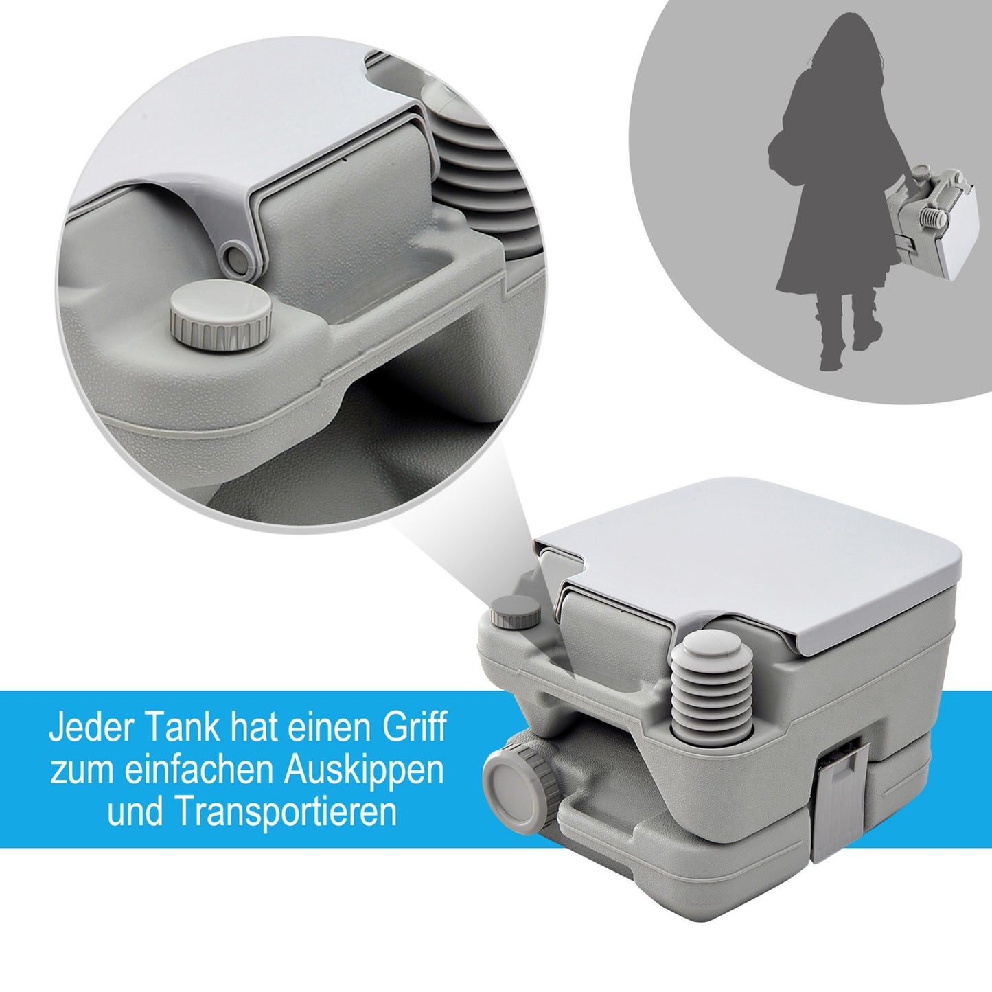 Collapsible camping toilet, 200kg Capacity, 10L, Grey