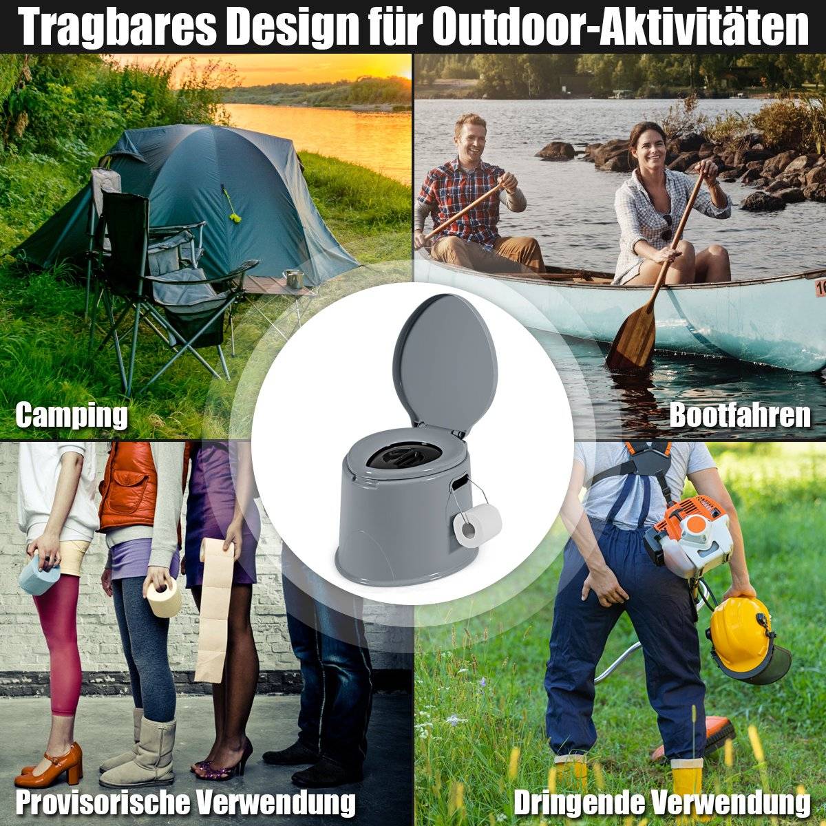 Camping toilet portable travel toilet mobile toilet with removable bucket insert grey