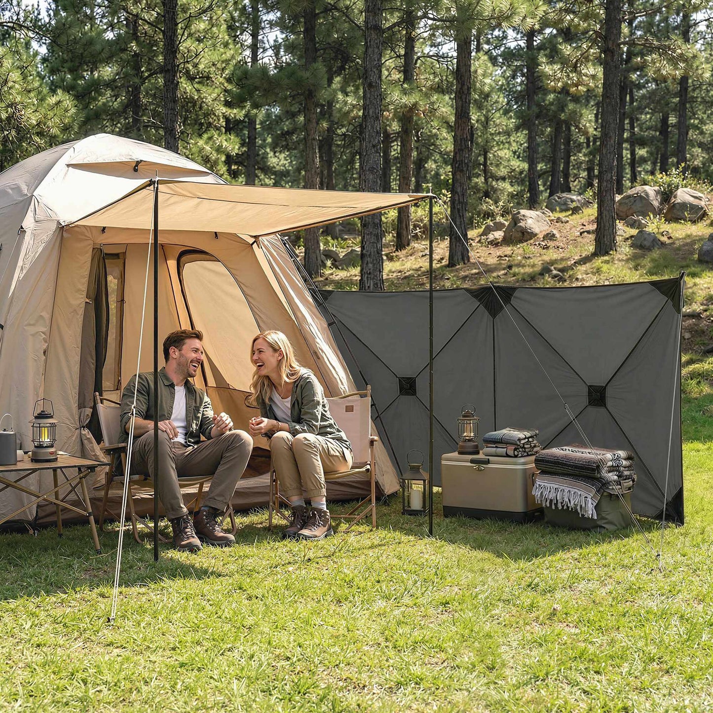 Camping windbreak 480x120 cm dark grey, foldable with bag
