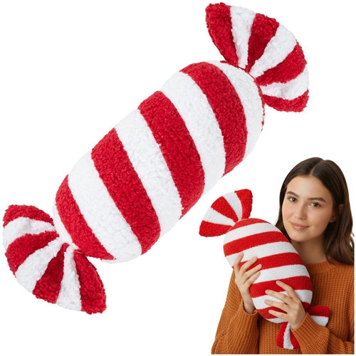 Candy-Shaped Christmas Pillow, Red & White, 30x15 cm