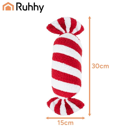 Candy-Shaped Christmas Pillow, Red & White, 30x15 cm