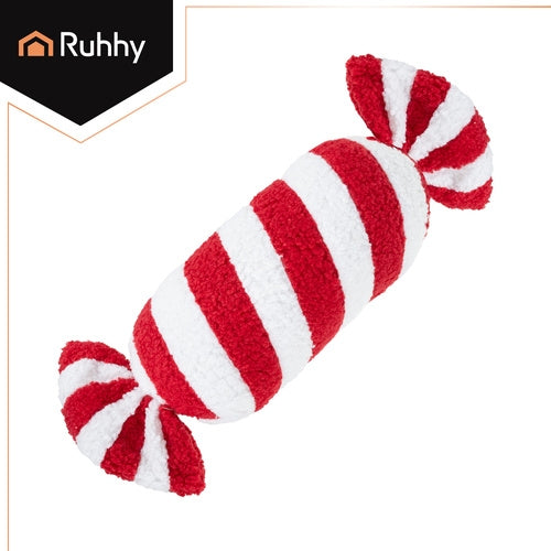 Candy-Shaped Christmas Pillow, Red & White, 30x15 cm