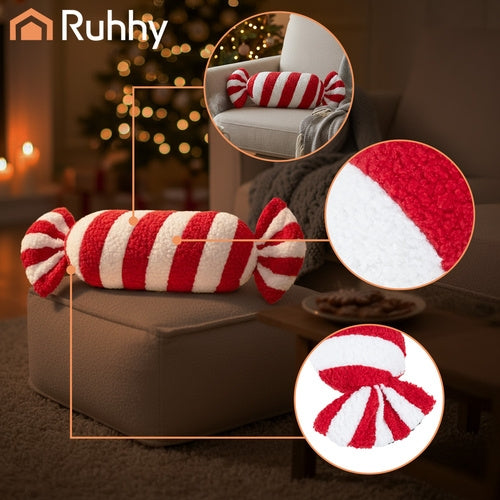Candy-Shaped Christmas Pillow, Red & White, 30x15 cm