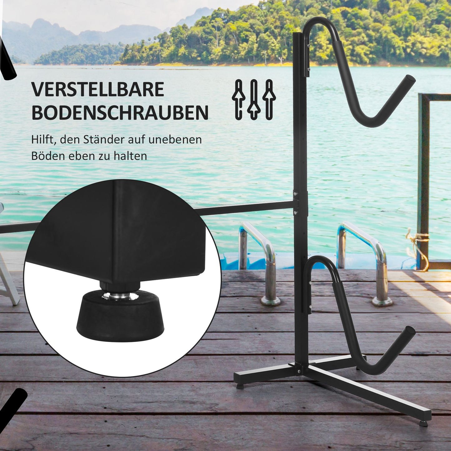 Adjustable metal kayak and canoe stand - Holds 2 boards