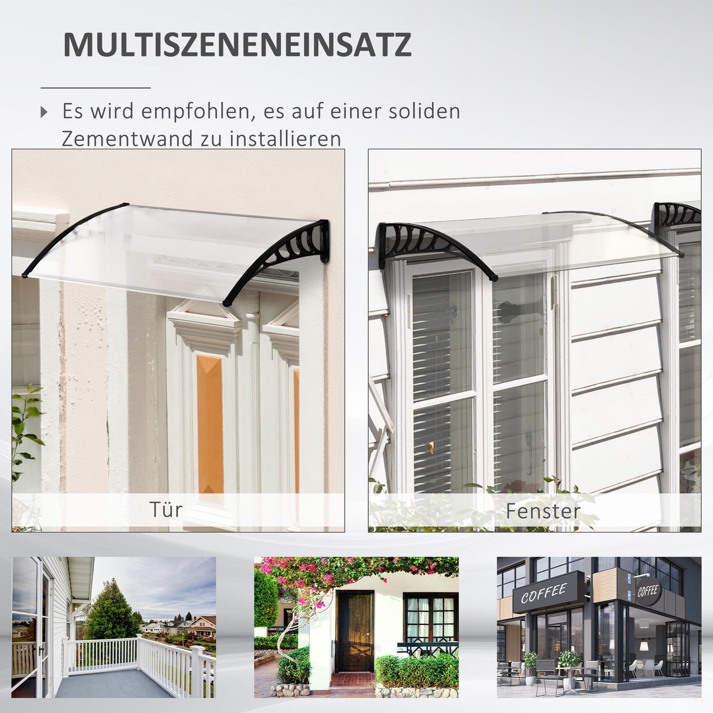 Arched front door in polycarbonate, UV and rain protection