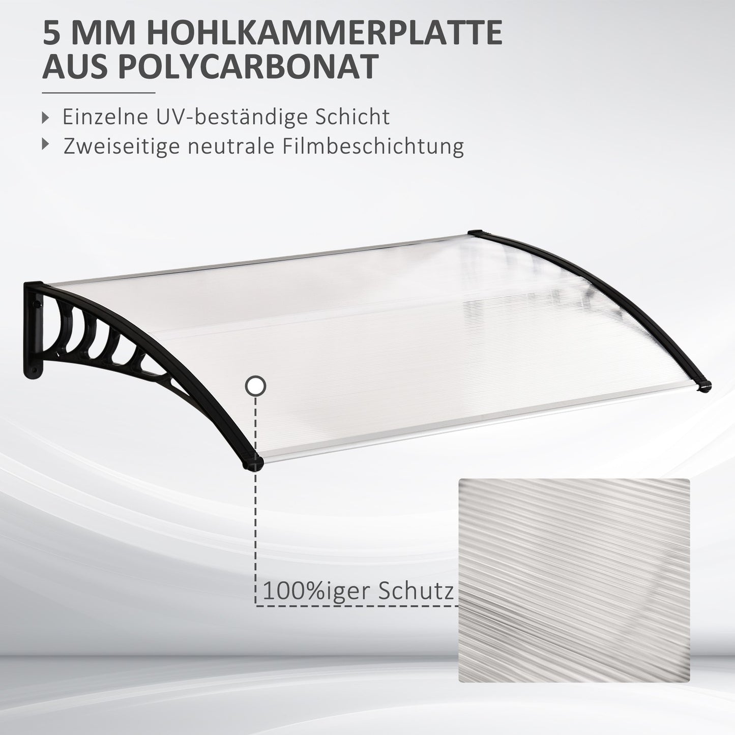 Arched front door in polycarbonate, UV and rain protection